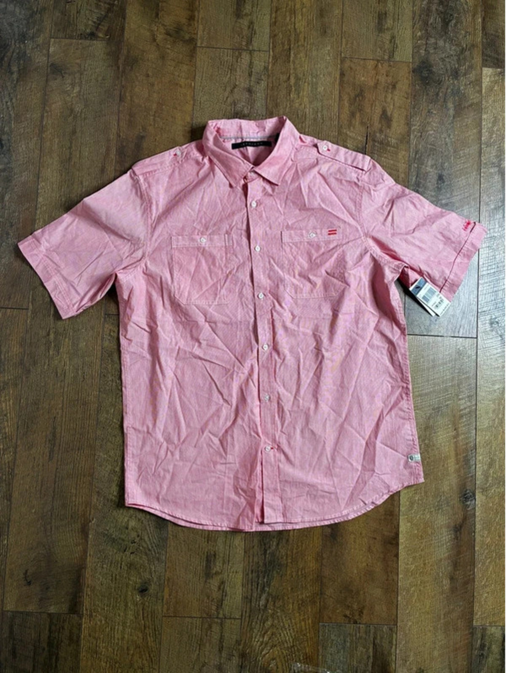 Sean John Men's Short Sleeve Button Down Red Seersucker Polo Shirt 2XL